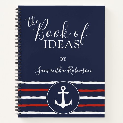 Nautical Anchor Personalized Red White Navy Blue Notebook
