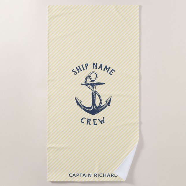 Nautical Anchor | Personalized Ship's Crew Beach Towel (Front)