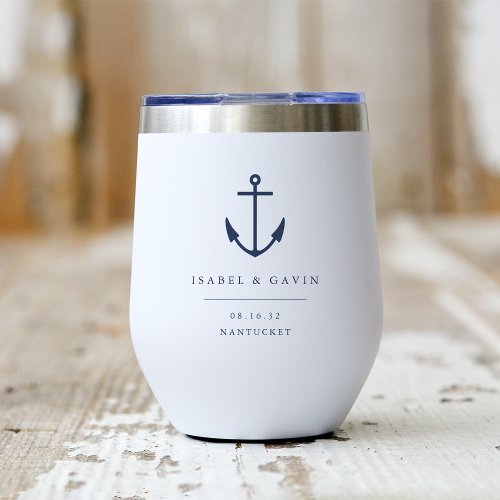 Nautical Anchor Personalized Wedding Favor Thermal Wine Tumbler
