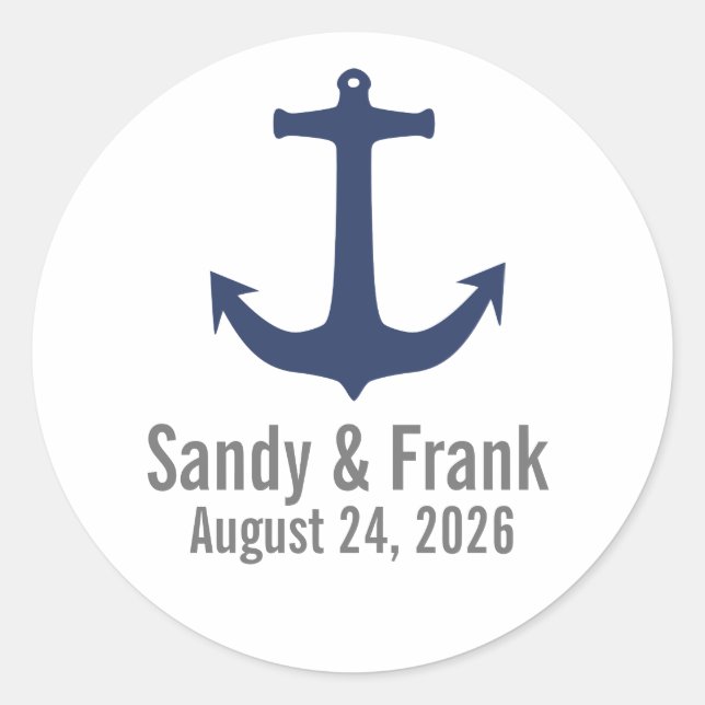 Nautical Anchor Personalized Wedding Stickers Seal (Front)