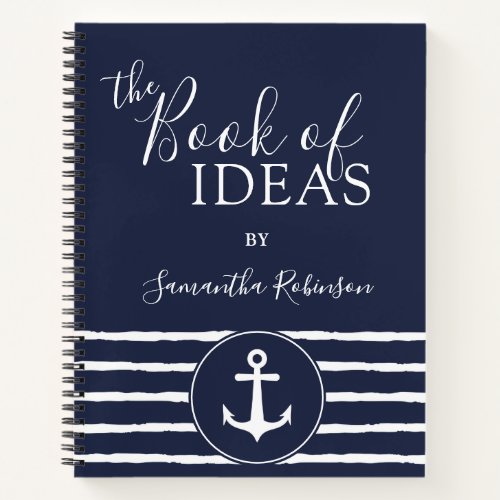 Nautical Anchor Personalized White Navy Blue Notebook