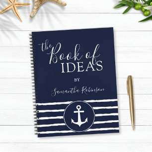 Nautical Anchor Personalized White Navy Blue Notebook