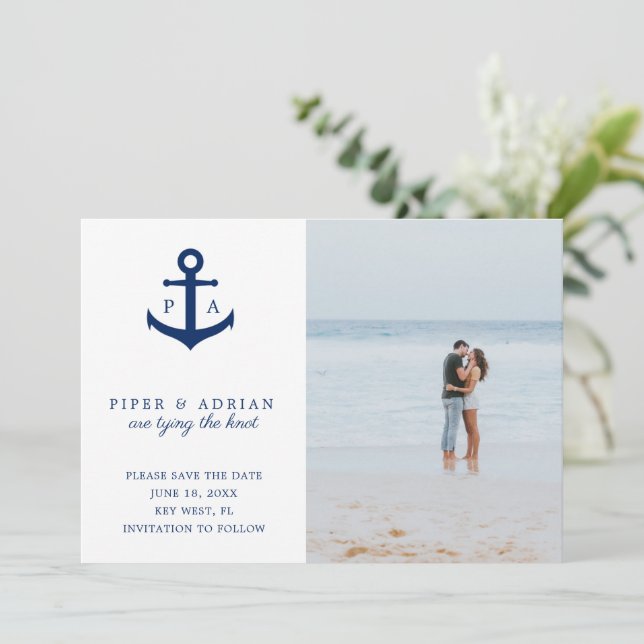 Nautical Anchor Photo Modern Wedding Save The Date (Standing Front)