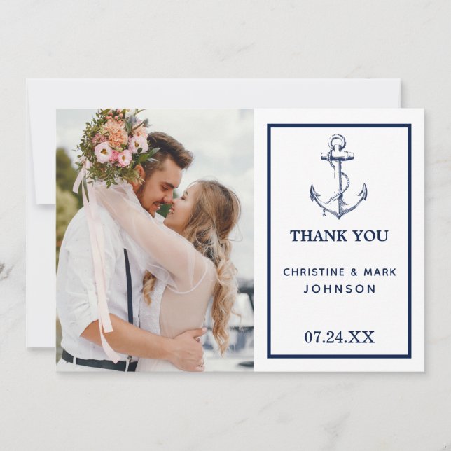 Nautical Anchor Photo White Thank You Card (Front)
