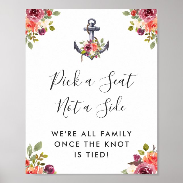 Nautical Anchor Pick A Seat Wedding Sign (Front)