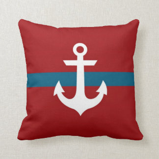 Nautical Anchor Pillow - Burgundy & Navy Blue