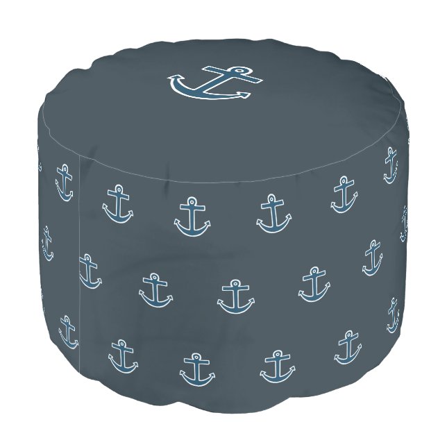 Nautical Anchor Pillow Pouf Ottoman  (Angled Back)