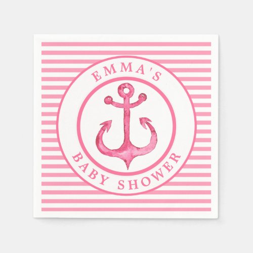 Nautical Anchor _ Pink Baby Shower Paper Napkins