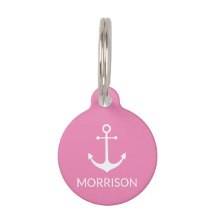 Nautical Anchor pink Custom Name contact info dog Pet ID Tag