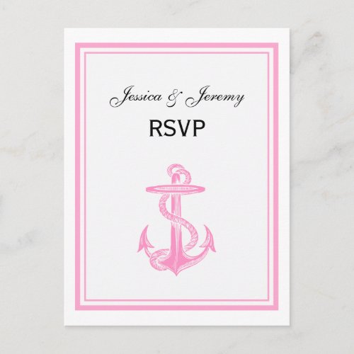 Nautical Anchor Pink Framed 2 RSVP 1 Invitation Postcard