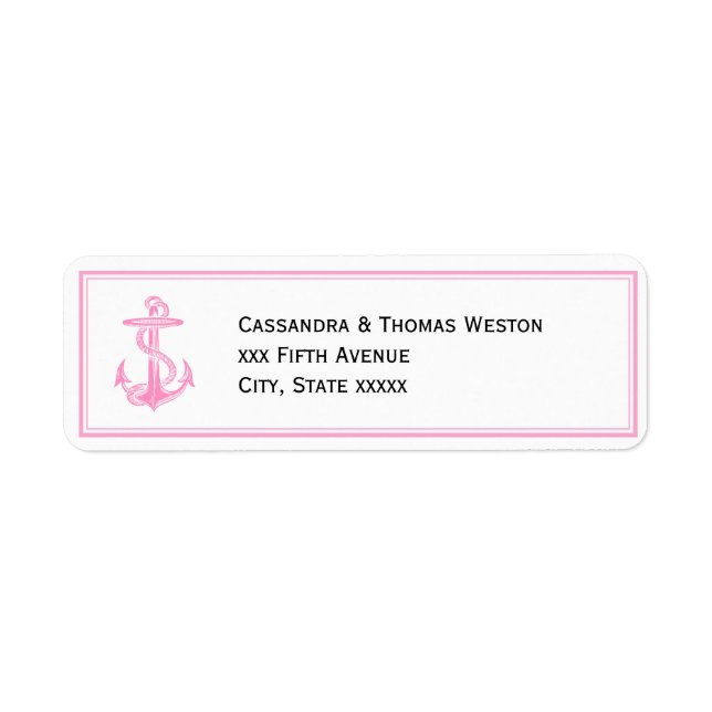 Nautical Anchor Pink Framed 2LJ Return Address Label (Front)