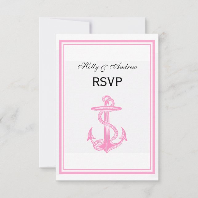 Nautical Anchor Pink Framed 2V RSVP Card (Front)