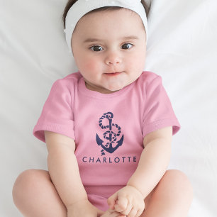 Nautical Anchor Pink Personalized Baby Bodysuit