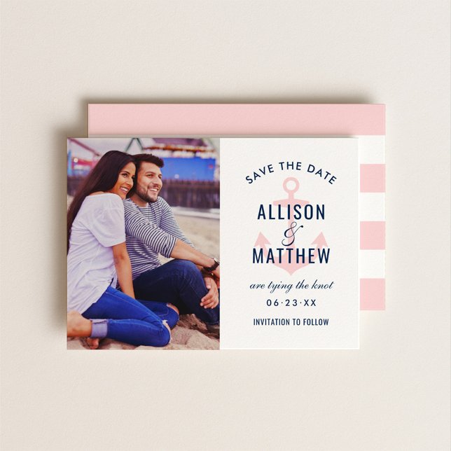 Nautical Anchor Pink Photo Wedding Save The Date (Creator Uploaded)