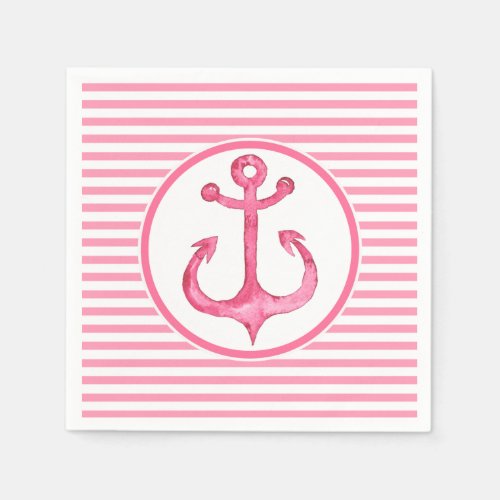 Nautical Anchor _ Pink Striped Paper Napkins