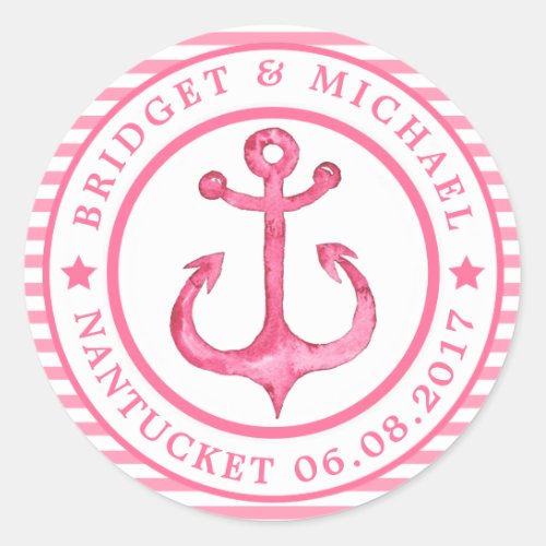 Nautical Anchor _ Pink Striped Wedding Stickers