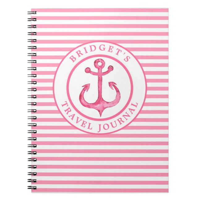 Nautical Anchor - Pink Stripes Photo Notebook
