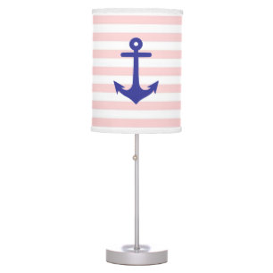 Nautical Anchor Pink Stripes Square Table Lamp