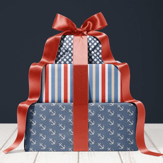  Nautical Anchor Polka Dot Stripe Wrapping Paper Sheets (Creator Uploaded)