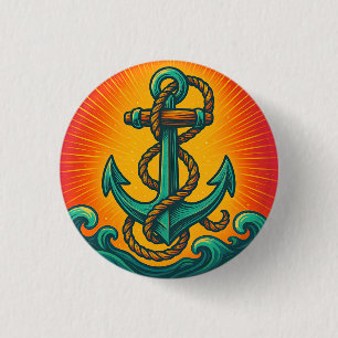Nautical Anchor Pop Art Button