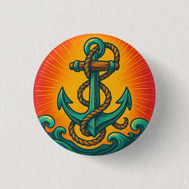Nautical Anchor Pop Art Button (Front)
