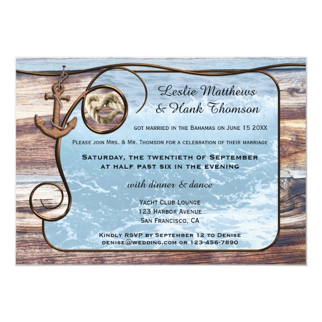 Nautical Anchor Post Or After Wedding Invitation