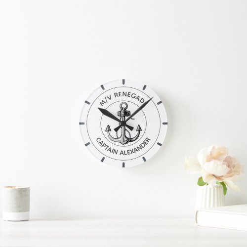 Nautical Anchor Power Boat Custom Round Clock