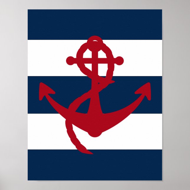 Nautical Anchor print red, navy and white (Front)