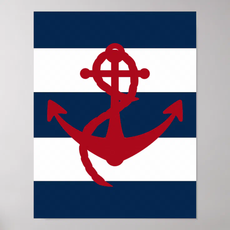 Nautical Anchor print red, navy and white | Zazzle