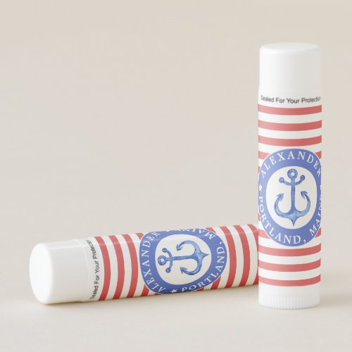 Nautical Anchor Red  Blue Personalized Lip Balm