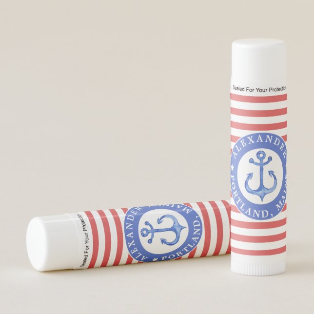 Nautical Anchor Red & Blue Personalized Lip Balm (Front)