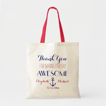 Nautical Anchor Red Blue Thank You Tote by MaggieMart at Zazzle