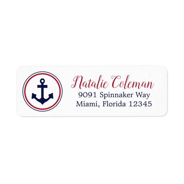 Nautical Anchor Red & Navy Blue Return Address Label (Front)