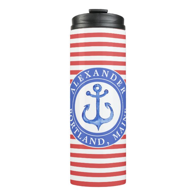 Nautical Anchor Red Personalized Thermal Tumbler (Front)