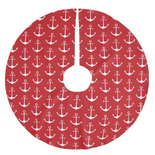 Nautical anchor red seaside lake beach Christmas Brushed Polyester Tree Skirt