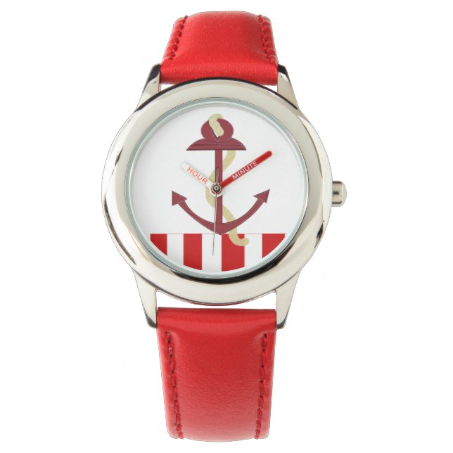Nautical Anchor Red Stripe Watch (Front)