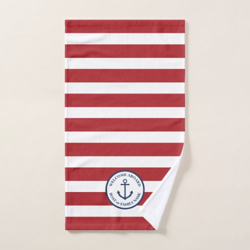 Nautical anchor red striped hand towel