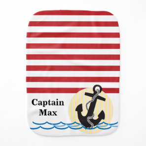Nautical Anchor Red Stripes Baby Burp Cloth