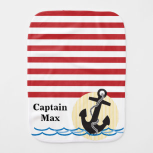 Nautical Anchor Red Stripes Baby Burp Cloth