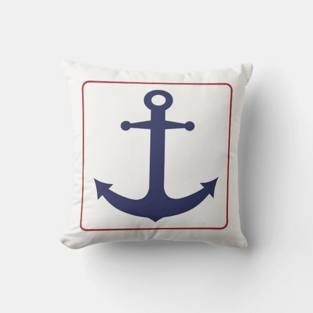 Nautical Anchor - Red White and Blue Throw Pillow (Front)