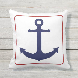 Nautical Anchor - Red White and Blue Throw Pillow