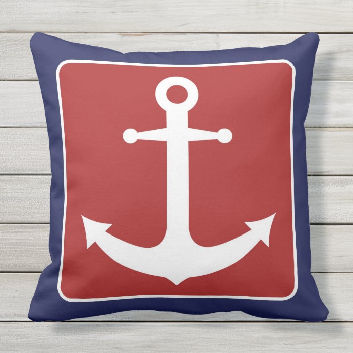 Nautical Anchor Red White and Blue Throw Pillow Zazzle
