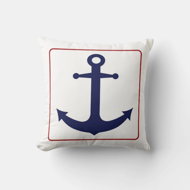 Nautical Anchor - Red White and Blue Throw Pillow (Front)