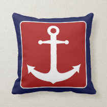 Nautical Anchor - Red White and Blue Throw Pillow
