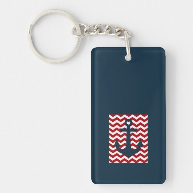 Nautical Anchor Red White Blue BOAT NAME Captain Keychain (Front)