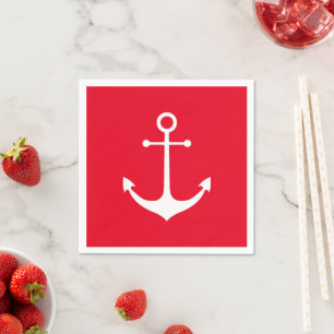 Nautical anchor red white simple modern coastal napkins