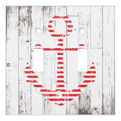 Nautical Anchor Red White Wood Rustic Coastal Light Switch Cover
