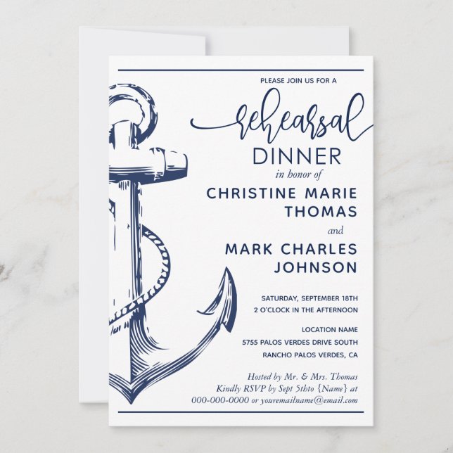 Nautical Anchor Rehearsal Wedding Dinner Invitation (Front)