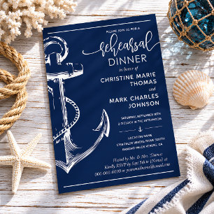 Nautical Anchor Rehearsal Wedding Dinner Navy Invitation