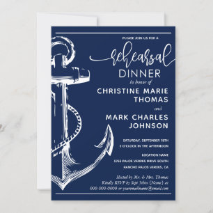 Nautical Anchor Rehearsal Wedding Dinner Navy Invitation